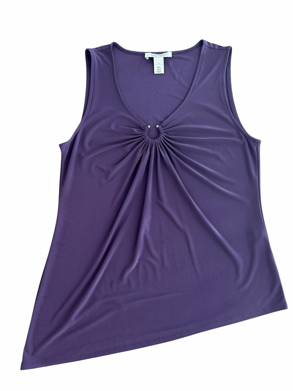 White House Black Market Purple Sleeveless Asymmetrical Ring-Detail Top Small